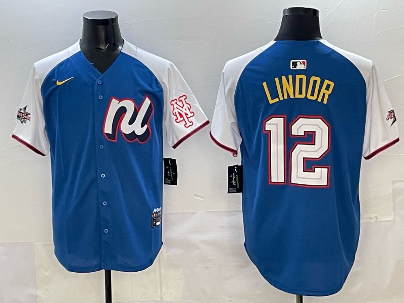 Men New York Mets #12 Lindor Blue white All star 2025 Nike MLB Jersey style 01->new york mets->MLB Jersey